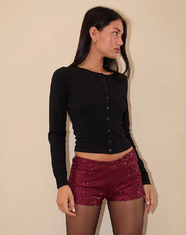 Luxury Women's Clothing Erna Micro Shorts in Drape Mini Sequin Maroon