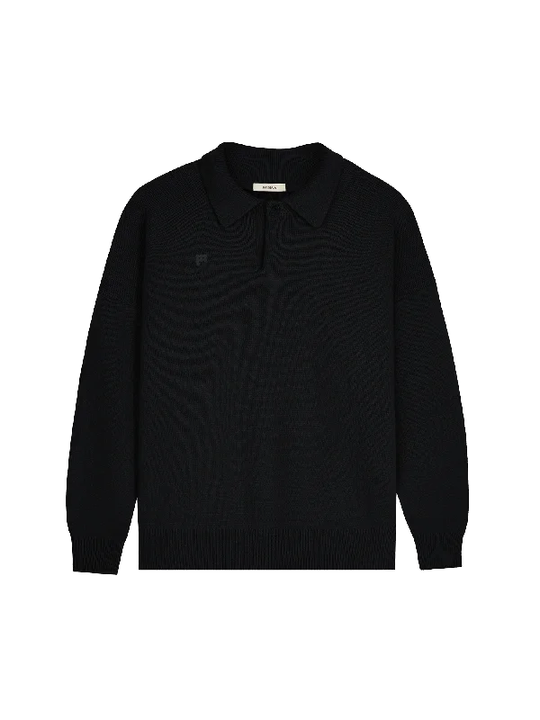 Laid-Back Fashion Offers Womens Recycled Cashmere Polo Sweater—black