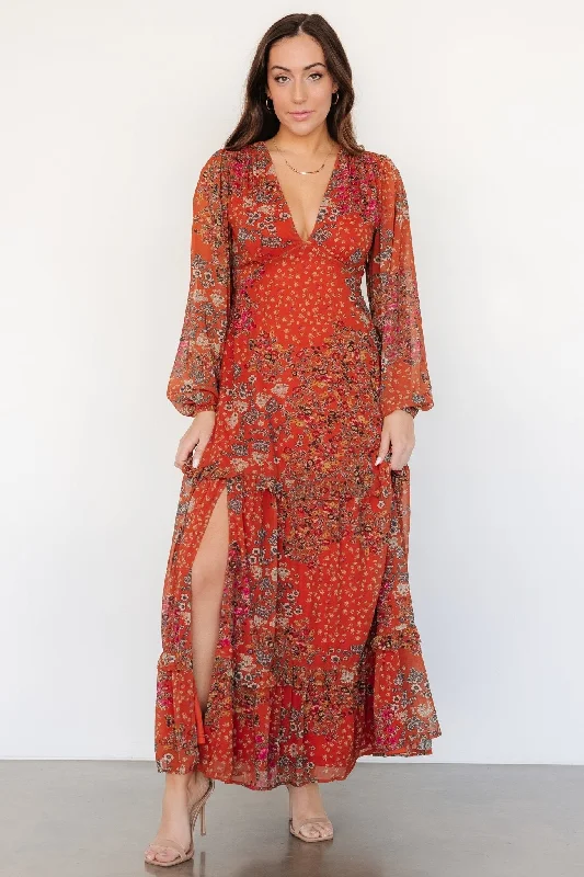 Women's Festive Attire Bowman Deep V Maxi Dress | Rust Multi