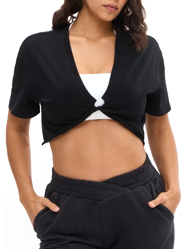 Women's Fashion Clothes Slouchy Twist Crop - Onyx Black