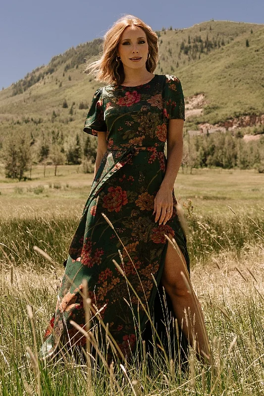 Statement Fashion Offers Agnes Satin Maxi Dress | Dark Green Floral