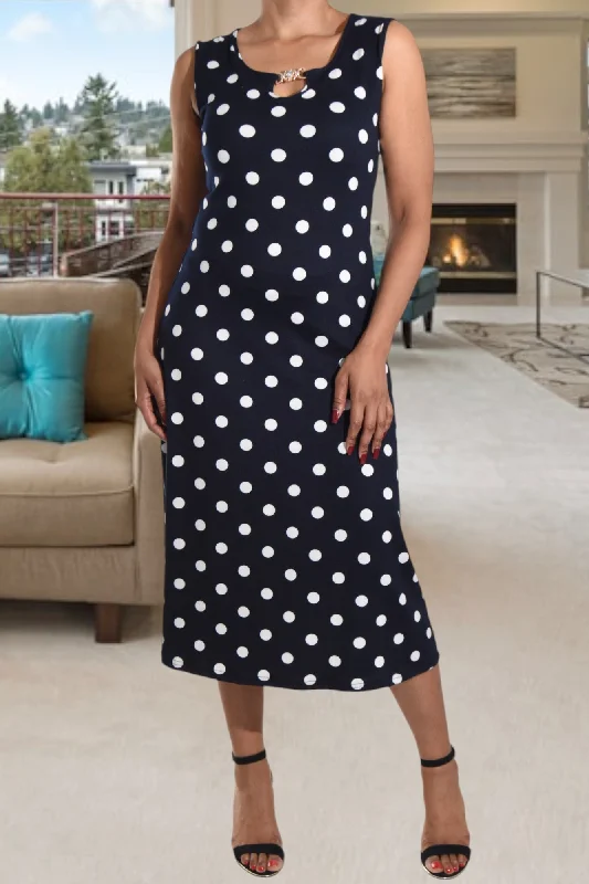 Weekend Style Deals – Limited Availability Navy Polka Dot Crew Neck Dress